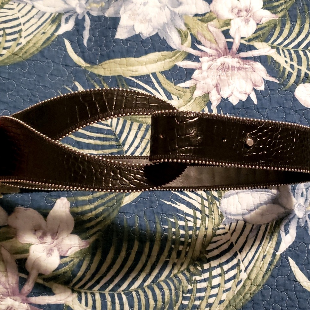 Black Faux Leather Embossed Belt with Silver Toned Studs